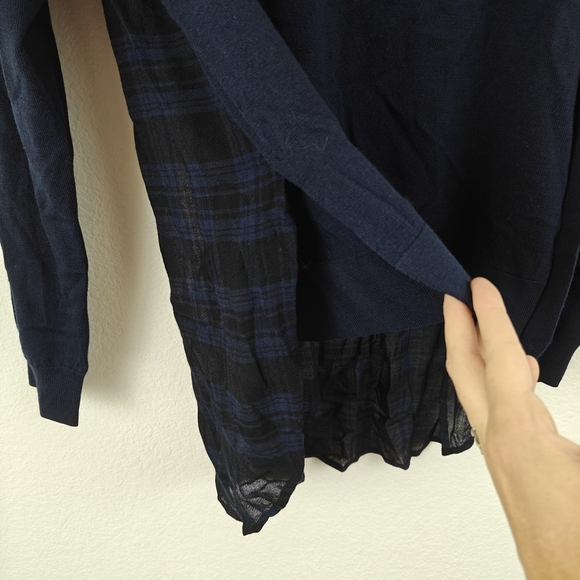 T By Alexander Wang Contrast Hi Low Hem Merino Wool Plaid V-neck Sweater M - Picture 13 of 16